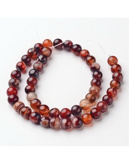 Natural Striped Agate Beads Strands, Round, Dyed & Heated, 8mm, Hole: 1mm; about 48pcs/strand, 14.1"