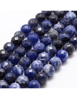 Natural Sodalite Beads Strands, Grade A, Faceted, Round, 8mm, Hole: 1mm; about 44pcs/strand, 14.9"~15.1"