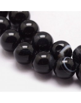 Natural Striped Agate Bead Strands, Round, Dyed & Heated, Black, 8mm, Hole: 1mm; about 47pcs/strand, 15"