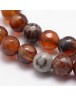 Natural Fire Agate Bead Strands, Round, Faceted, Dyed & Heated, CoconutBrown, 8mm, Hole: 1mm; about 47pcs/strand, 15"