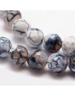 Natural Fire Agate Bead Strands, Round, Faceted, Dyed & Heated, White, 8mm, Hole: 1mm; about 47pcs/strand, 15"