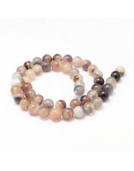 Natural Striped Agate Bead Strands, Round, Dyed & Heated, Tan, 8mm, Hole: 1mm; about 47~48pcs/strand, 14.5"