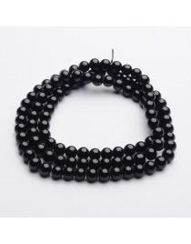 Painted Glass Beads Strands, Round, Black, 8mm, Hole: 1mm; about 104pcs/strand