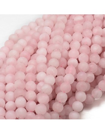 Frosted Natural Rose Quartz Bead Strands, Round, 8mm, Hole: 1mm; about 51pcs/strand, 15.3"