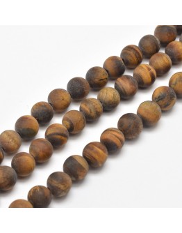 Frosted Natural Tiger Eye Round Bead Strands, 8mm, Hole: 1mm; about 48pcs/strand, 15.5"