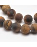 Frosted Natural Tiger Eye Round Bead Strands, 8mm, Hole: 1mm; about 48pcs/strand, 15.5"