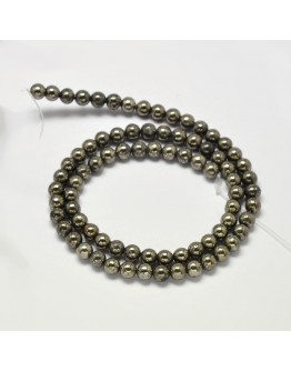 Natural Pyrite Round Beads Strands, Grade A, 8mm, Hole: 1mm; about 50pcs/strand, 16"