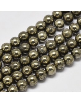 Natural Pyrite Round Beads Strands, Grade A, 8mm, Hole: 1mm; about 50pcs/strand, 16"