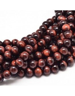 Natural Red Tiger Eye Round Bead Strands, UnDyed & Heated, 8mm, Hole: 1mm; about 49pcs/strand, 16"