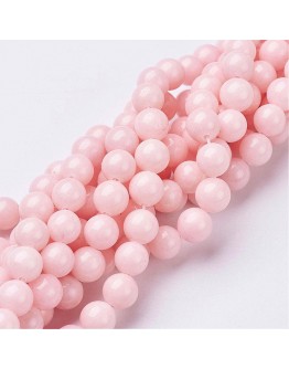 Natural Mashan Jade Round Beads Strands, Dyed, Pink, 8mm, Hole: 1mm; about 51pcs/strand, 15.7"