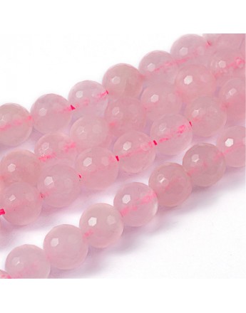 Natural Rose Quartz Beads Strands, Faceted, Round, Pink, 8mm, Hole: 1mm