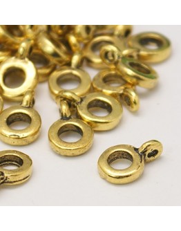 Tibetan Style Hangers, Bail Beads, Antique Golden, Lead Free and Cadmium Free, 6.5mm in diameter, 2mm thick, hole: 2mm