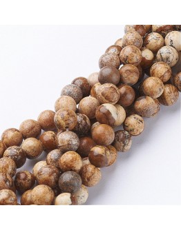 Gemstone Beads Strands, Natural Picture Jasper, Round, about 8mm in diameter, hole: about 1mm, 15~16"