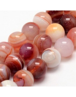 Natural Striped Agate Bead Strands, Round, LightSalmon, 10mm, Hole: 1mm; about 37~38pcs/strand, 14.5"