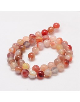 Natural Striped Agate Bead Strands, Round, LightSalmon, 10mm, Hole: 1mm; about 37~38pcs/strand, 14.5"