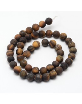 Natural Tiger Eye Beads Strands, Frosted, Round, 10mm, Hole: 1mm; about 38pcs/strand, 14.9"