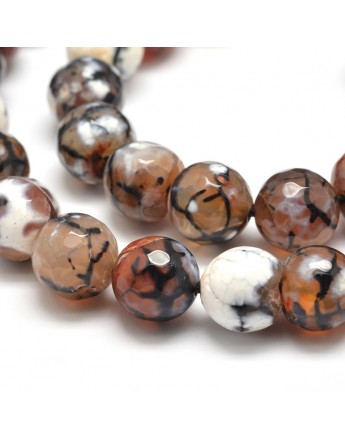 Dyed Natural Agate Faceted Round Beads Strands, SandyBrown, 10mm, Hole: 1mm; about 38pcs/strand, 15"