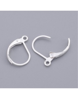 Brass Lever Back Hoop Earrings, Lead Free and Cadmium Free, Silver Color, Size: about 10mm wide, 15mm long, hole: 1mm