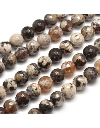 Dyed Natural Agate Faceted Round Beads Strands, Camel, 10mm, Hole: 1mm; about 38pcs/strand, 15"