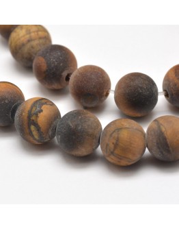 Frosted Natural Tiger Eye Round Bead Strands, 10mm, Hole: 1mm; about 38pcs/strand, 15.5"