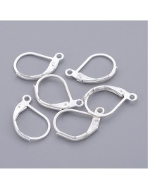 Brass Lever Back Hoop Earrings, Lead Free and Cadmium Free, Silver Color, Size: about 10mm wide, 15mm long, hole: 1mm