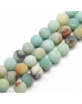 Frosted Natural Amazonite Round Bead Strands, 10mm, Hole: 1mm; about 37~39pcs/strand, 14.9~15.6"