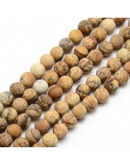 Frosted Natural Picture Jasper Round Bead Strands, 8mm, Hole: 1mm; about 47~49pcs/strand, 14.9~15.6"