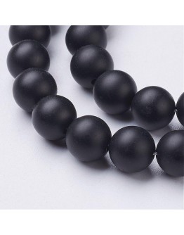 Natural Black Agate Beads Strands, Grade A, Frosted, Round, Dyed & Heated, 8mm, Hole: 1mm; about 48pcs/strand, 15.5"
