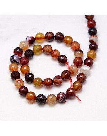Natural Striped Agate Beads Strands, Faceted, Dyed, Round, Mixed Color, 10mm, Hole: 1.2mm