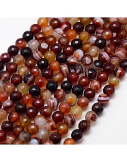 Natural Striped Agate Beads Strands, Faceted, Dyed, Round, Mixed Color, 10mm, Hole: 1.2mm