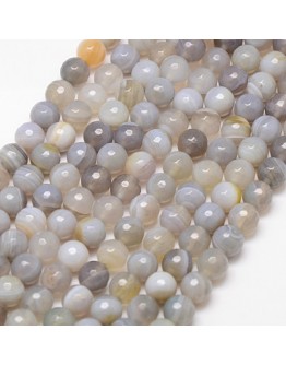 Natural Striped Agate Beads Strands, Faceted, Round, Gainsboro, 10mm, Hole: 1.2mm