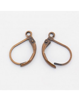 Brass Lever Back Hoop Earrings, Lead Free and Cadmium Free, Red Copper, Size: about 10mm wide, 15mm long, hole: 1mm