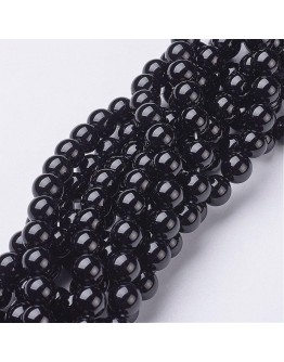 Natural Black Agate Round Beads Strands, Grade A, Dyed, 8mm, Hole: 1mm; about 52pcs/strand, 15.5"