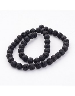 Natural Lava Beads Strands, Black, Round, 8mm, Hole: 1mm; about 47pcs/strand, 15"
