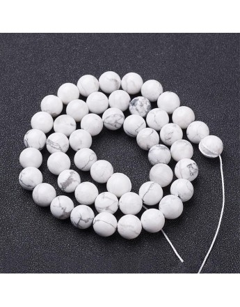 Gemstone Beads Strands, Natural Howlite Round Beads, White, about 8mm in diameter, hole: about 1mm, 15~16"