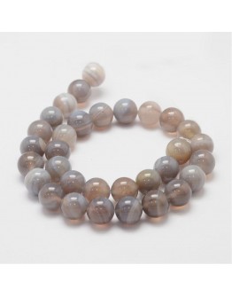 Natural Striped Agate Bead Strands, Round, LightGrey, 10mm, Hole: 1mm; about 37~38pcs/strand, 14.5"