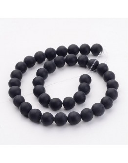 Grade A Round Frosted Black Agate, Natural Gemstone Beads Strands, 10mm, Hole: 1mm; about 39pcs/strand, 16"