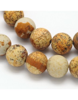 Frosted Round Natural Picture Jasper Beads Strands, 10mm, Hole: 1mm