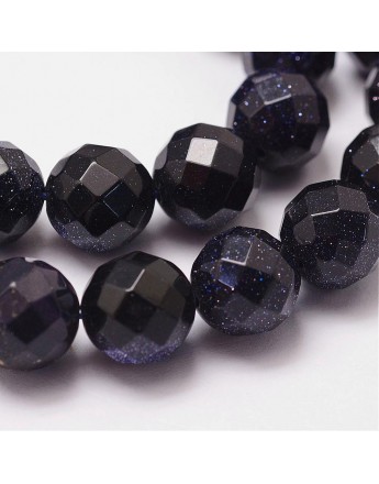 Synthetic Blue Goldstone Beads Strands, Dyed & Heated, Faceted, Round, 10mm, Hole: 1.2mm; 39pcs/strand, 15.7"