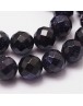 Sintetiniai saulės akmens karoliukai, apvalūs, briaunuoti, violetiniai, dažyti, matmenys: 10mm; skylė: ~1.2mm; apie 39vnt./gijoj
