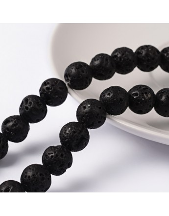 Natural Lava Beads Strands, Round, Black, about 10mm in diameter, hole: 1mm, about 40pcs/strand, 16"