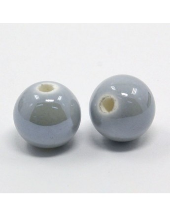 Handmade Porcelain Beads, Pearlized, Round, DarkGray, 14mm, Hole: 2mm