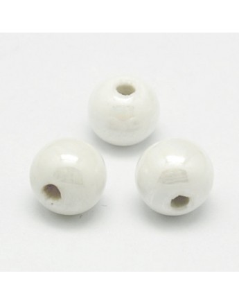Handmade Porcelain Beads, Pearlized, Round, White, 14mm, Hole: 2mm