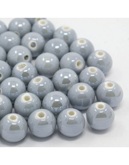 Handmade Porcelain Beads, Pearlized, Round, DarkGray, 12mm, Hole: 2~3mm