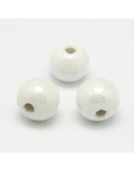 Handmade Porcelain Beads, Pearlized, Round, White, 12mm, Hole: 2~3mm