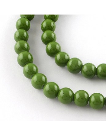 Painted Glass Bead Strands, Baking Paint, Round, OliveDrab, 10mm; Hole: 1.3~1.6mm, about 80pcs/strand, 31.4"