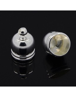 Brass Cord Ends, Silver Color, about 7mm wide, 10mm long, hole: 1.5mm; 5.5mm inner diameter