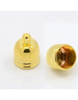 Brass Cord Ends, Golden Color, about 7mm wide, 10mm long, hole: 1.5mm; 5.5mm inner diameter