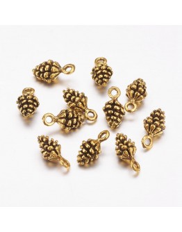 Tibetan Style Pendants, Lead Free, Antique Golden Color, Pine Cone, 13x7x5.5mm, Hole: 2mm