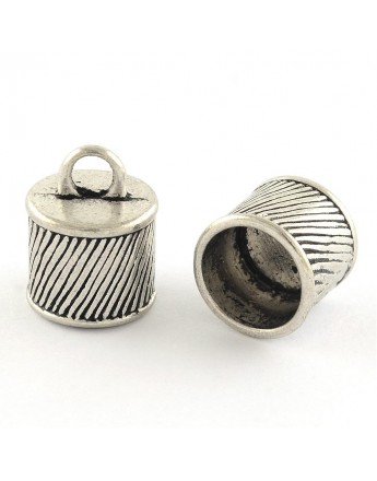 Tibetan Style Alloy Cord Ends, Lead Free & Cadmium Free, Antique Silver, 15.5x12mm, Hole: 3.5mm; about 290pcs/1000g